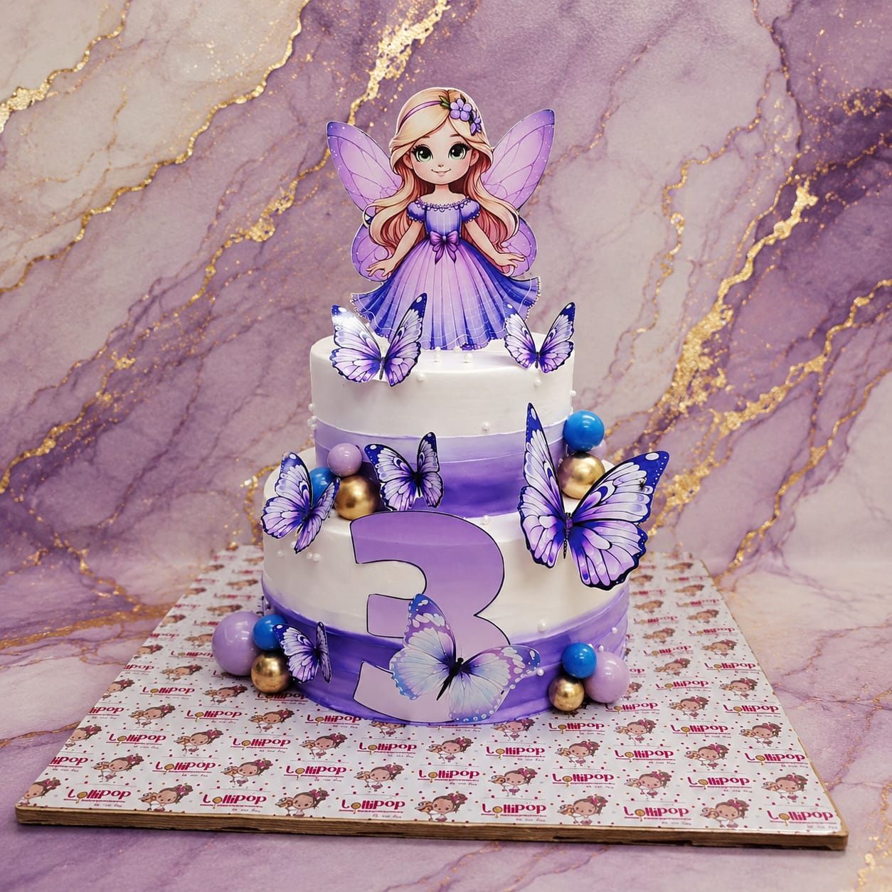 Purple Butterfly Fairy Princess 2-Tier Cake